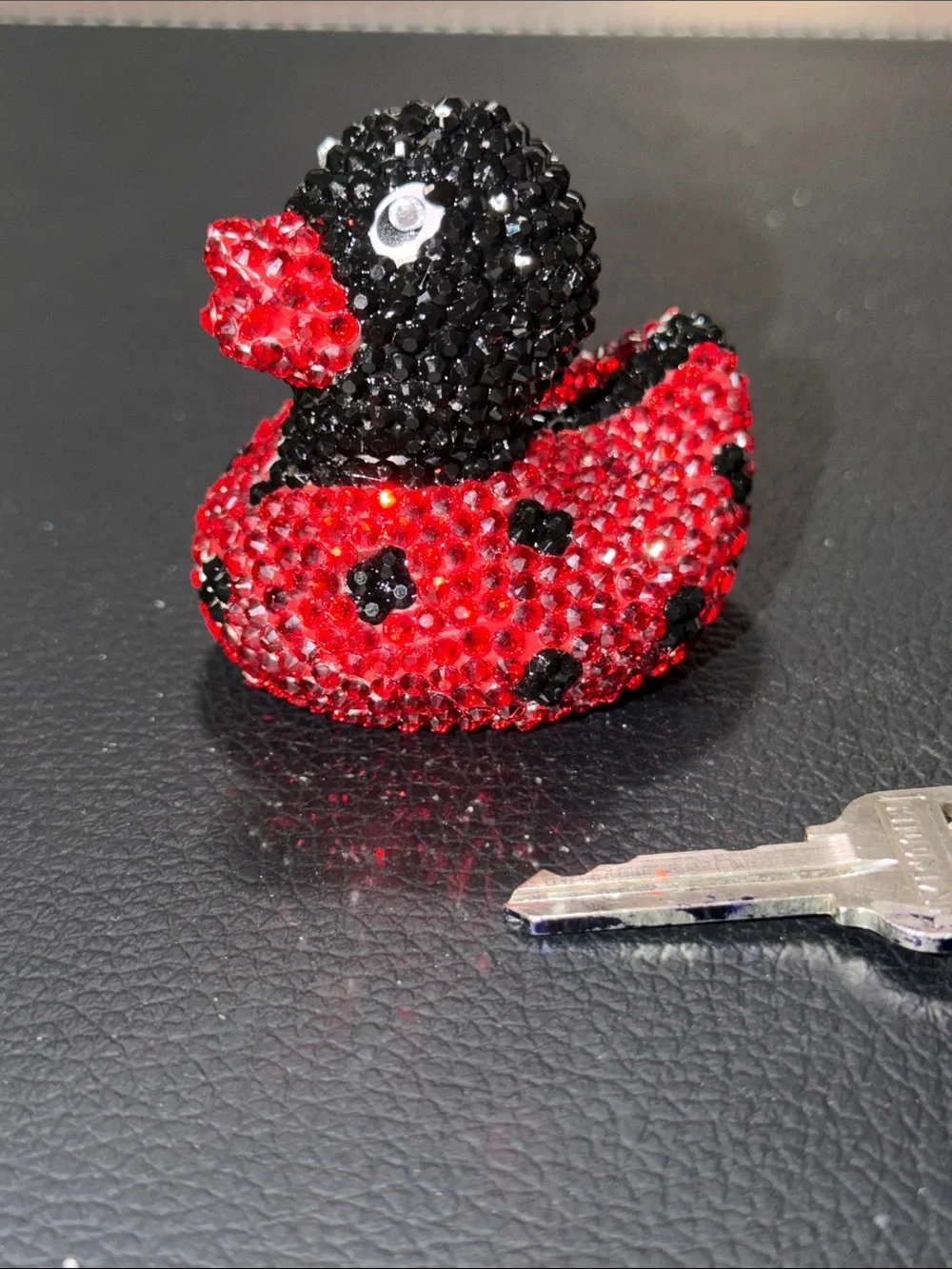 Crystal-Embellished Red & Black Rubber Duck